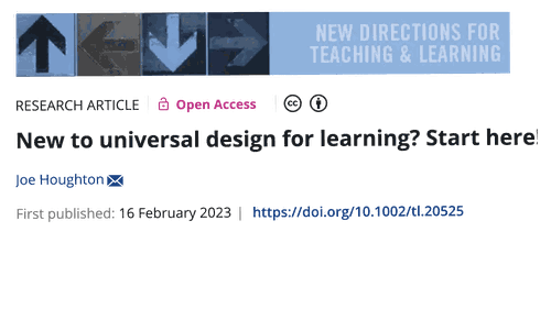 Wiley New Directions in Teaching & Learning, UDL issue