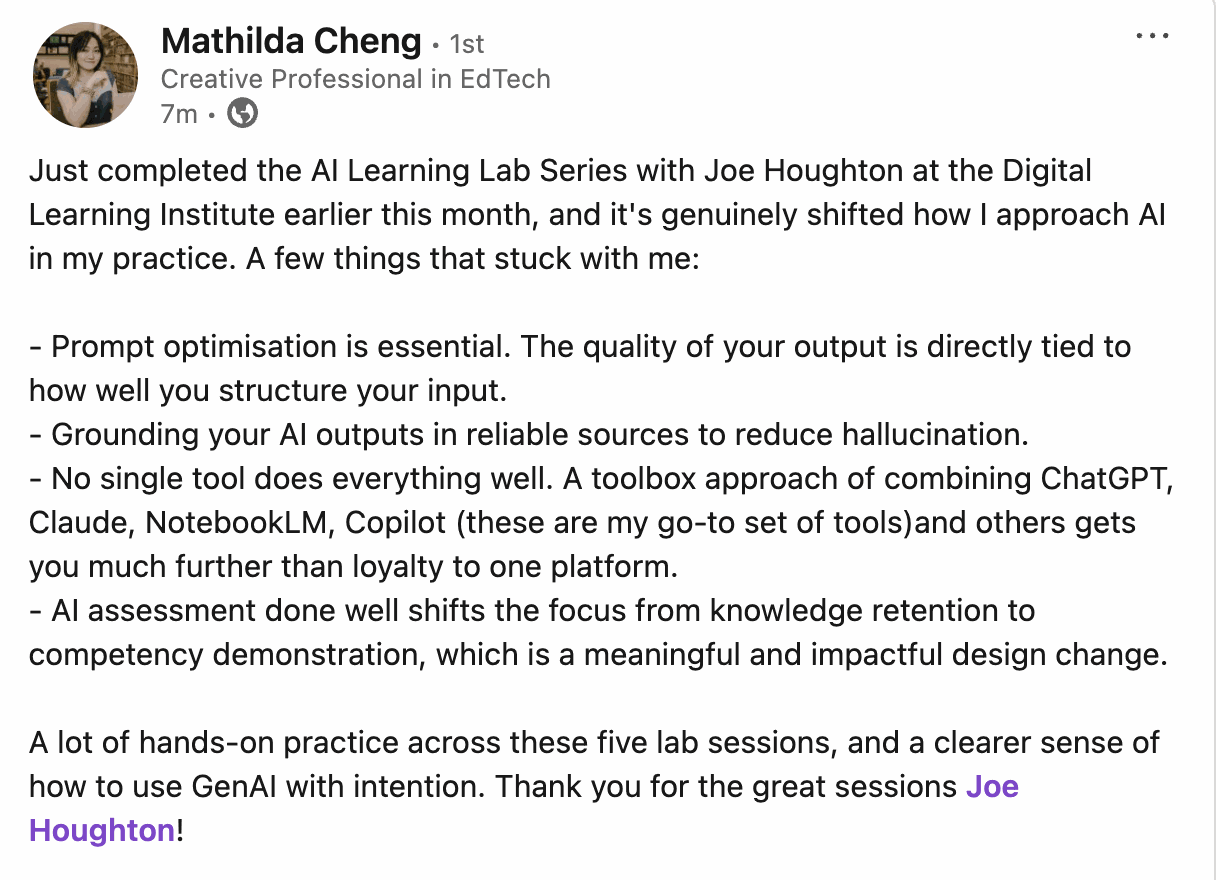 Participant takeaways from an AI learning lab session