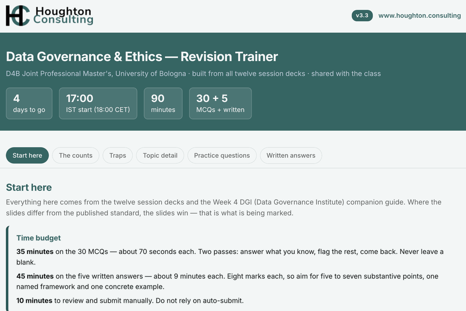 Screenshot of Ethics & Governance Revision app