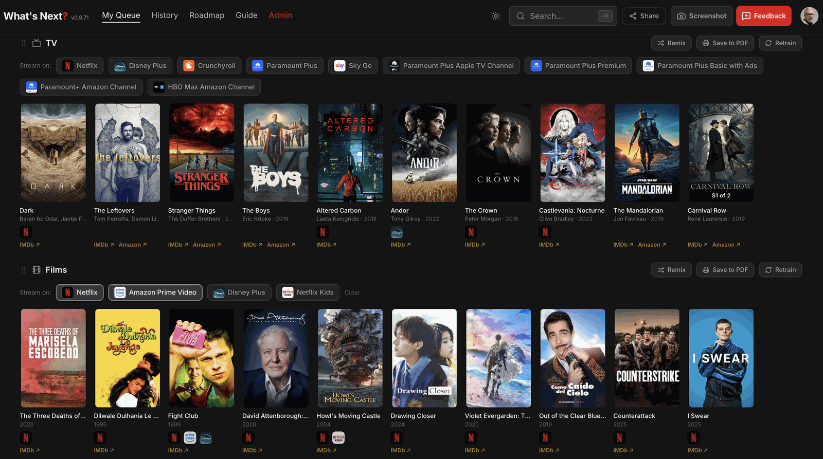 Screenshot of What's Next - recommendations app